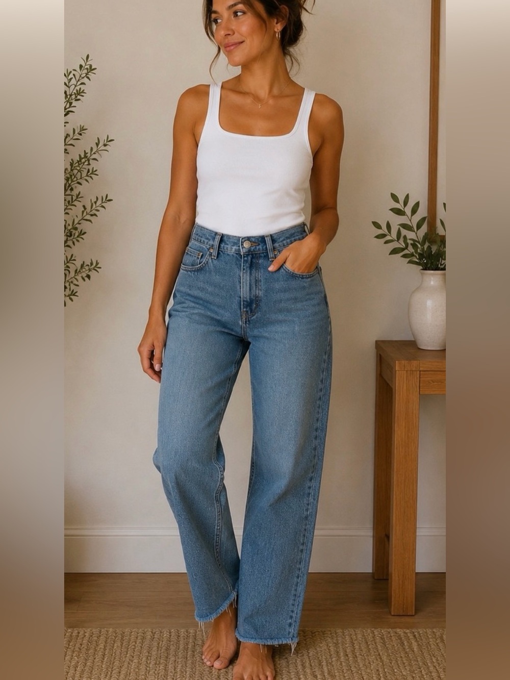 High-Rise 90’s Relaxed Women’s Jeans with raw hem in Medium Blue size 29 L